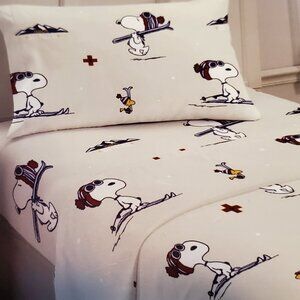 Peanuts 75 Years Snoopy & Woodstock Skiing Twin Sheet Set 3 Pc Exclusive NEW